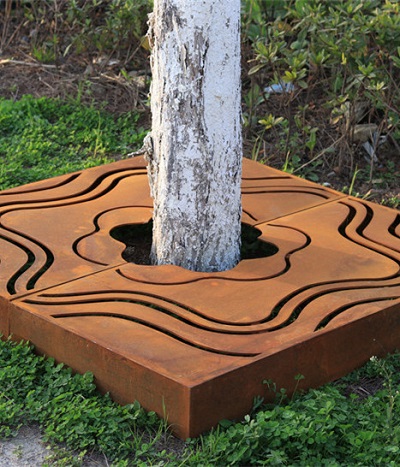 FO-9T03 laser cutting corten steel tree grate grill grates 